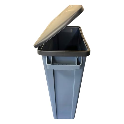 Chabrias Ltd 87 Litre Slim Bin Recycling Container, Space Saving Design, Rectangular for Home, Office, Kitchen – Commercial Product Vented Slim Waste Receptacle Bin (1, Grey & Black Handle Lid)