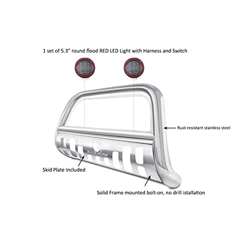 Image of Black Horse Bull Bar Incl. Pair of 5.3 inch Dia.LED Lights w /Red Trim Rings Stainless Steel Compatible with 2013-2016 Acura RDX|2007-2016 Honda CR-V-BB150503-SP-PLFR