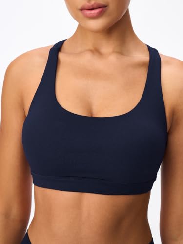 Image of Women's Strappy Sports Bras Light Compression Crop Criss Cross Back Padded Workout Yoga Bra Supportive U Neckline