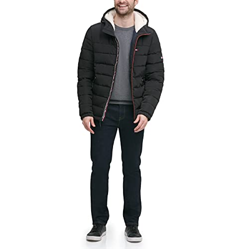 Image of Tommy Hilfiger Men's Midweight Sherpa Lined Hooded Water Resistant Puffer Jacket