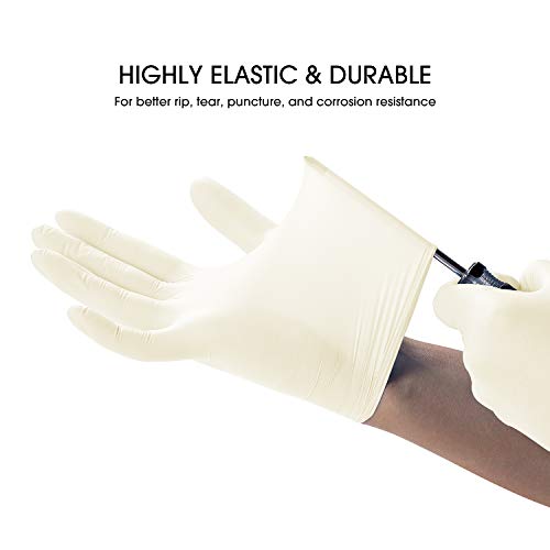 Pack of 100 Latex Gloves, Plemo Work Gloves for Family Use Kitchen Cleaning, Size M, White