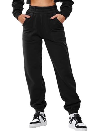 ABOCIW Sweatpants Women Fleece Lined Baggy Winter Thick Warm High Waisted Sweat Pants Casual Athletic Joggers with Pockets Y2k Trendy Lounge Trousers Black Small