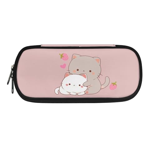 Image of Kawaii Strawberry Cat Pencil Case Pencil Pouch Sturdy Pen Bag Portable Pens Holder Stationery Pouch for Girls Kids Teen School Office