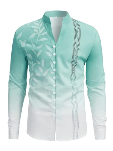 OYOANGLE Men's Graphic Print Ombre Button Down Shirt Mock Neck Long Sleeve Shirts