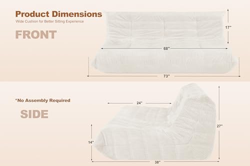 Image of Bean Bag Chair,Giant Beanbag Chairs for Adults,Comfy Large Fireside Chair Lazy Sofa,Corduroy Bean Bag Lounger with Memory Foam Filled,Floor Sofa Couch for Home,Living Room (Beige, 3-Seater)