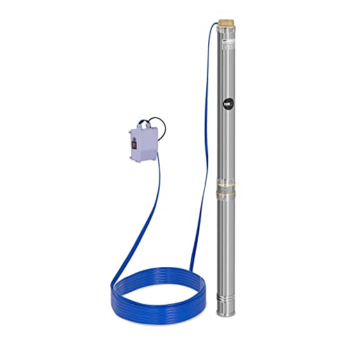 MSW Brunnenpumpe 230 V 10800 L/h 2200 W Edelstahl Fördertiefe: 91 m mit Rückschlagventil, 20 m Kabel und Schaltkasten mit Überstromschutzschalter Tiefbrunnenpumpe Tauchpumpe Rohrpumpe