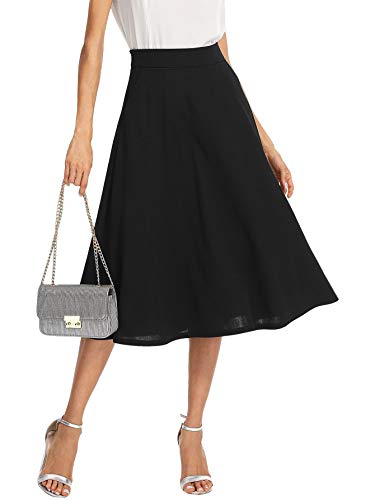 Shein Women's Casual High Waist A Line Pleated Midi Skirt With Pockets Large Black #TOP2