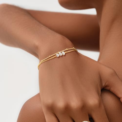 Image of MEVECCO Bracelet for Women 14K Gold Plated Dainty Chain Simple Jewelry Cute Handmade Minimalist for Her