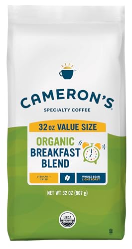 Image of Cameron's Coffee Roasted Whole Bean Coffee, Organic Breakfast Blend, 32 Ounce