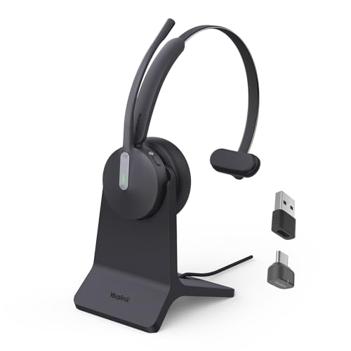 Top 10 Best Call Center Headphones for Comfort 2 Yealink BH70 with Stand Wireless Bluetooth Headset with Microphone for Work, up to 35h Talking Battery Life, 3 Noise Cancellation Mics, Teams Certified, ≤90min Fast Charging, NO Power Adapter Needed