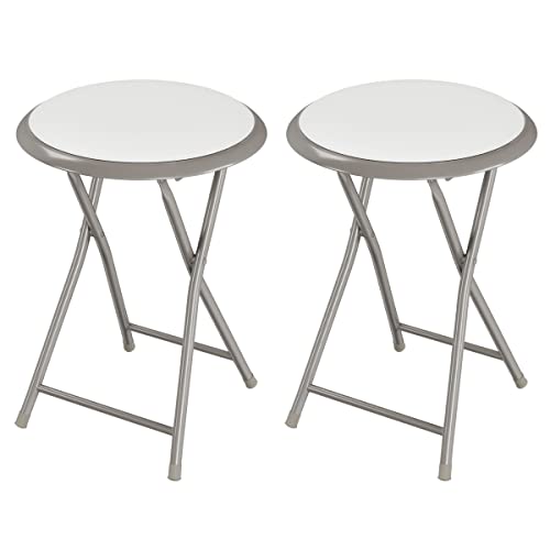 Image of Lavish Home Folding Bar Stool - Set of 2 Heavy-Duty 18-Inch Stool - 225lb Capacity and Padded Seats for Dorm, Recreation or Game Room (White)