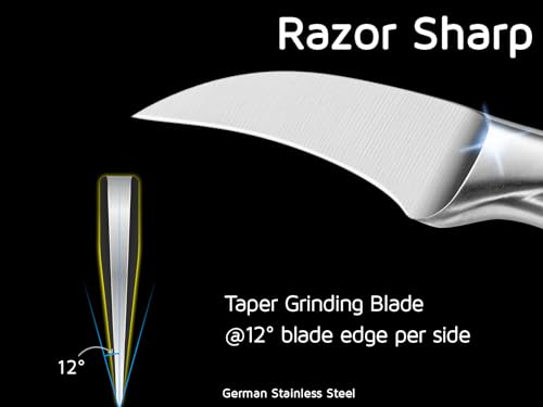 WELLSTAR 2.5 Inch Birds Beak Paring Knife, Sharp High Carbon Stainless Steel Curved Blade for Fruit and Vegetable Peeling Garnishing Cutting – Silver - Image 3