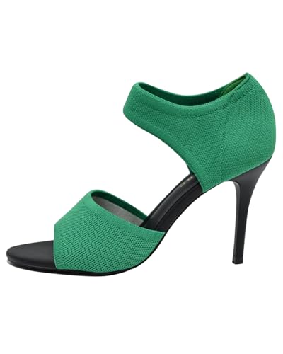 Image of Peep Toe Heels for Women Sexy 3 Inches Stiletto Heeled Sandals for Women Open Toe Wide Stretchy Knit Heel Sandal Booties Slip On Comfortable Dressy Shoes for Prom, Party and Work