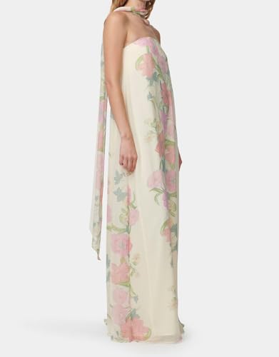 Image of Women Floral Print Maxi Tube Dress Strapless Flowy Long Bandeau Dress Y2K Open Back Sundress Summer Beachwear