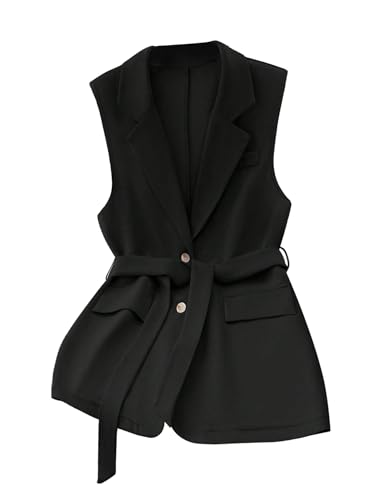 Floerns Women's Elegant Sleeveless Vest Blazer Button Lapel Collar Work Jacket Coat