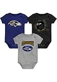 Outerstuff NFL Baltimore Ravens Infants 12M-24M Game Day Football 3 Piece Creeper Bodysuit Romper Set (24 Months)