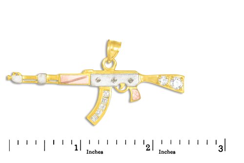 Hip Hop Jewelry 14K Tri-Color Gold Gun Charm Ak-47 Assault Rifle Pendant (60.96 Millimeters) #TOP1