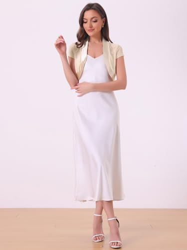 Image of Allegra K Women's Satin Shrug Bolero Cap Sleeve Crop Cardigan | Cap sleeves with cropped length. Open front design. Suitable for wedding, party.