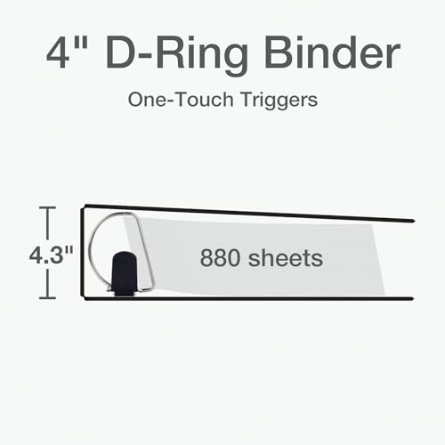 Image of Oxford 3 Ring Binders, Binders for School and Office, Durable 4 Inch, ONE-Touch Easy Open D Rings, View Binder Covers, 4 Interior Pockets, PVC-Free, Holds 880 Sheets, Black, 2 Pack (79920)