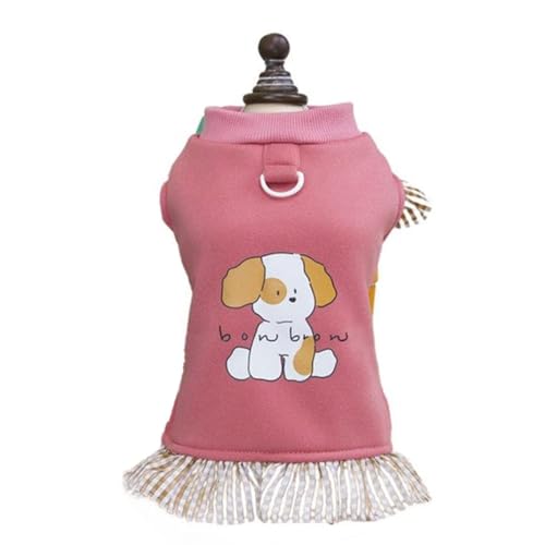 ISUPY 犬服 ワンピース 秋冬 可愛い ペット服 ドレス お姫様 洋服 ペットウェア 袖なし 小中型犬 猫の服 脱毛保護 防寒 保温 人気 ファッション 着物 お散歩 記念撮影 (S,ピンク)