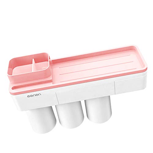 Adsorption Cup Zahnbürste, Zahnpasta-Halter Familie Washroom Badezimmer Schlags-Free Telefon-Zahnbürste-Zahnstange, Rosa, 3 Tassen
