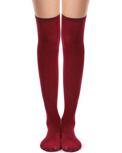 Ramede 1 Pair Women Thigh High Socks halloween Costume Over the Knee High Sock Extra Long Striped Leg Warmers Mardi Gras(Wine Red)
