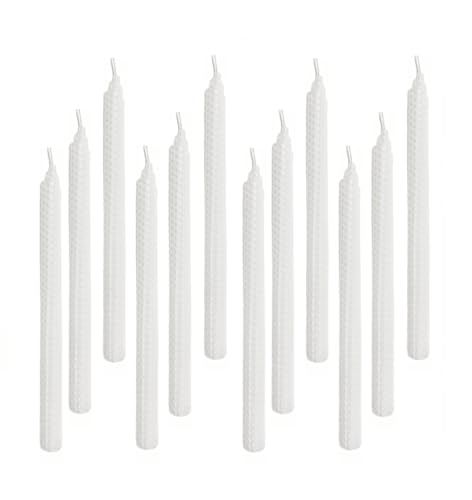 Image of Set of 12 Beeswax White Taper Candles, 10 Inch Smokeless Dripless, Uncented Long Candles Perfect for Household, Wedding, Party, and Home Decor Home Gift Ideas