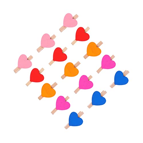Yardenfun 100 Pcs Mini Heart Wooden Clips Photo Display Clamps for Crafts Pictures and Snacks Lightweight Convenient Clothespins for Home Decoration Random Colors Random Color