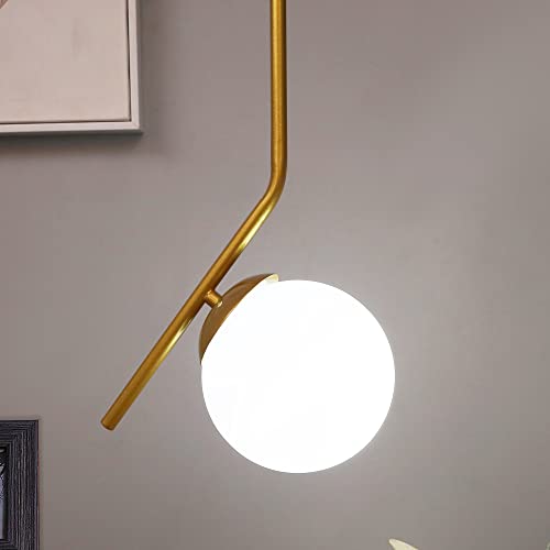 Image of Mid Century Modern Light Chandelier Lighting, White Frosted Glass Globe Lampshade Pendant Indoor Hanging Light Fixture (Golden Tilt L)
