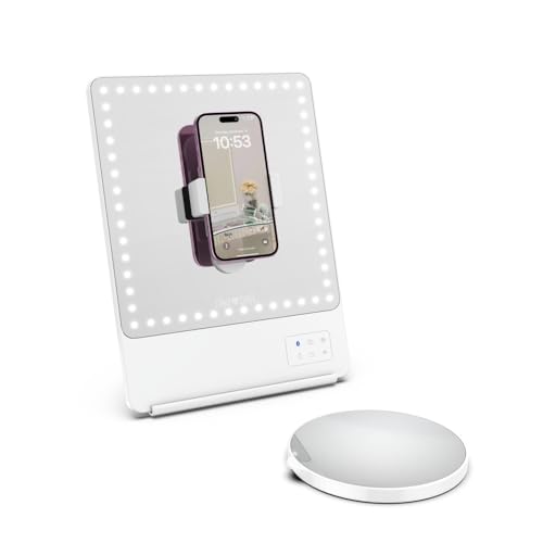 RIKI LOVES RIKI LED Vanity Mirror with Lights & Bluetooth - Portable Lighted Makeup Mirror with Magnification, Adjustable Stand, & Phone Clip | 5 Dimming Stages & HD Daylight Lighting Cosmetic Mirror