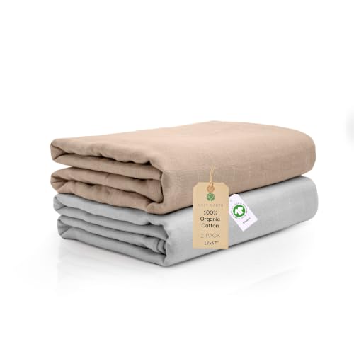 Image of Salt Earth 100% Organic Cotton GOTS Certified 2-Layered Swaddle Baby Blanket, 2 Pack,47 inchx47 inch Receiving Blankets for Swaddling,Wrap for Boy & Girl, Newborn Baby Essentials, Registry (2 Solid Colour)