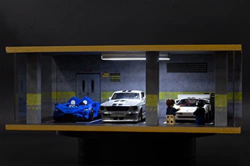Image of 1 /24 Scale Die-cast Car Garage Display Case with Clear Acrylic Cover and LED Lighting for 3 Parking Space D5 Style (1 /24-3PD5)