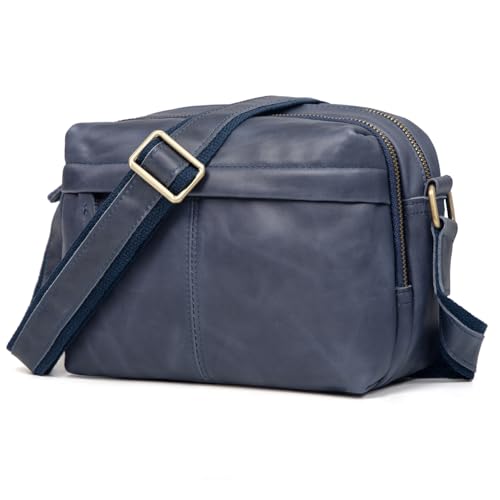 Image of Augus Men's Leather Messenger Bag Shoulder Crossbody Backpack Bags Purse for Women Vintage Anti-Theft Waterproof Casual (Blue)