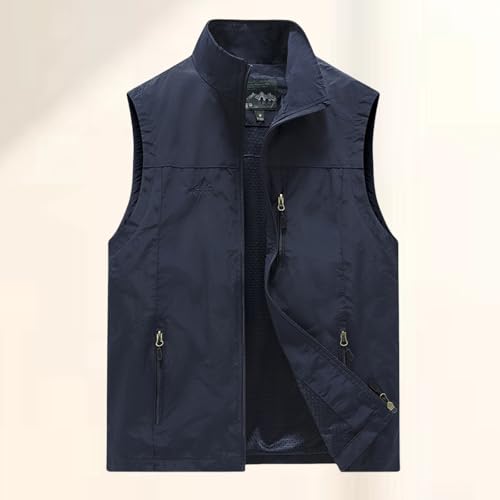 Mens Outdoor Vest Lightweight Breathable Casual Outwear Stand Collar Windproof Jacket with Zipper Pockets2