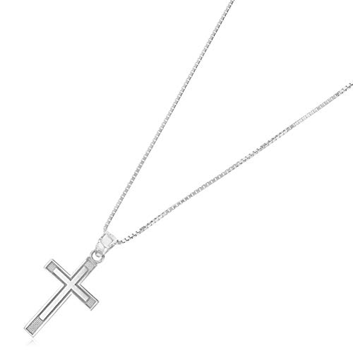 14K White Gold Cross Pendant Necklace with 0.8mm Box Chain2