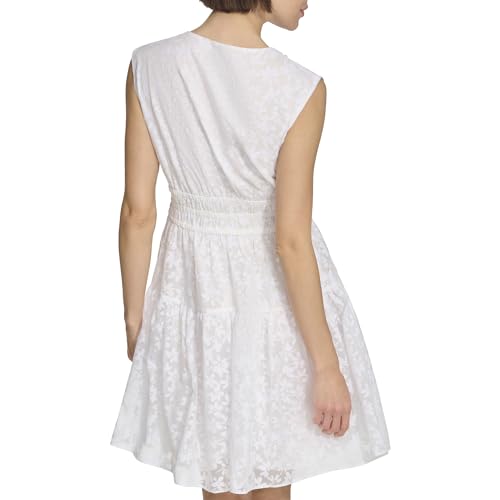 Image of Tommy Hilfiger Women's Sleeveless V-Neck Petal Burnout Fit & Flare Mini Dress