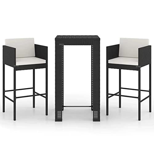 Image of BRISHI Outdoor Bar Set Garden Patio Bar Set 1+2 2 Chairs and Table Set Balcony Bar Table with Stool Set (Black)