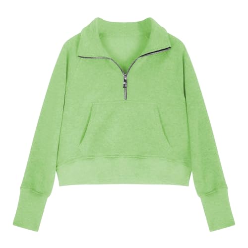 DDAPJ pyju Girls Half Ziper Collar Cropped Sweatshirts Long Sleeve Fleece Zip Up Pullover Casual Fall Spring Tops with Pocket2