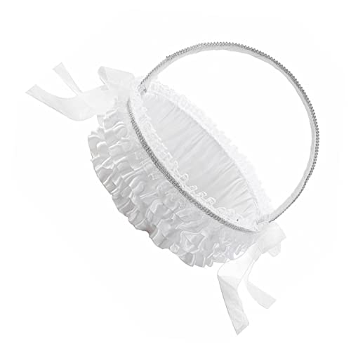 Amosfun Wedding Flower Girl Basket Lace Trim Petal Holder Rustic Floral Basket for Weddings Engagements Anniversaries Portable Decoration for Flower Girls and Table Centerpieces