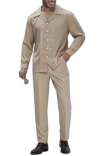 ZIBRAL Men's Fashion 2 Piece Dress Shirts Suits Long Sleeve Big Men Leisure Sets Formal Pants Sets ZM229-08-4XL