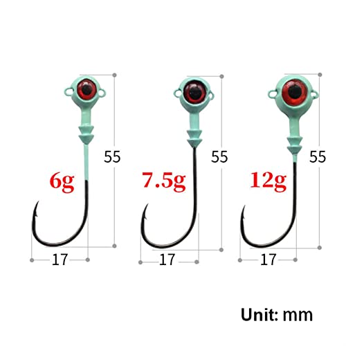 HNHYNSY Angelhaken 3D großer Augen-Angelhaken 3 stücke Einzelne leuchtende Haken mit dreifarbigem Fischhacklöffel 6g / 7… – Bild 3