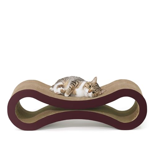 BOWHAUS Infinity Cat Scratcher Lounger Reversible Scratcher Infinity Cat Cardboard Scratcher Large Cat Scratching Pad Scratching Board Scratcher Lounge Bed for Indoor Cats Brown