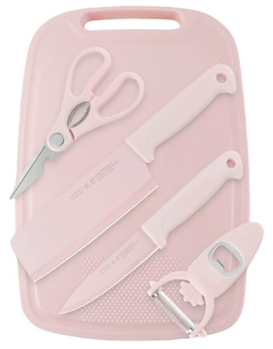 SUJAYU 5 in 1 Mini Knife and Cutting Board Set, Pink, Compact, Stainless Steel, One Size, Adult, Indoor/Outdoor Use