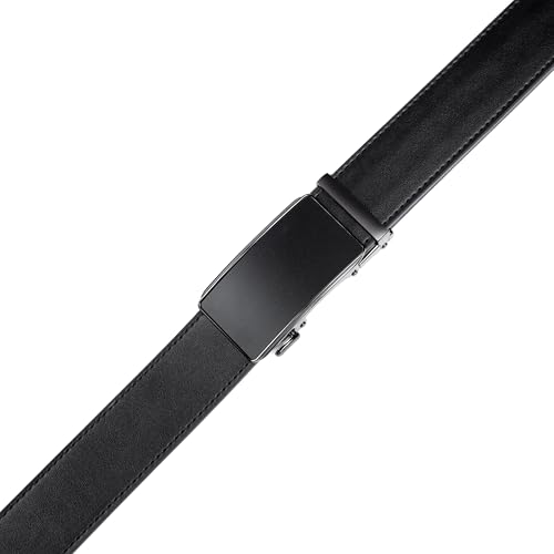 Image of Drowsmen Leather ratchet belt 1 3 /8 inch with Click Sliding Automatic Buckle, Adjustable belt Trim to Fit