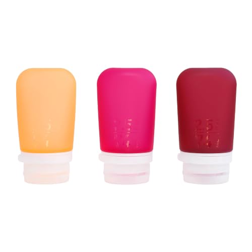 Image of humangear GoToob+ 3-Pack, Medium (2.5 fl oz), Burgundy /Orange /Magenta