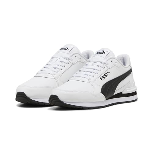 Puma Unisex-Child ST Runner, Puma White-Puma Black-Cast Iron, Big Kid 4