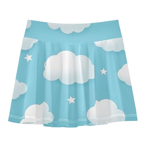 White Clouds Light Blue Toddlers Tennis Skirts Cheer Athletic Shorts for Girls Skorts School 4t