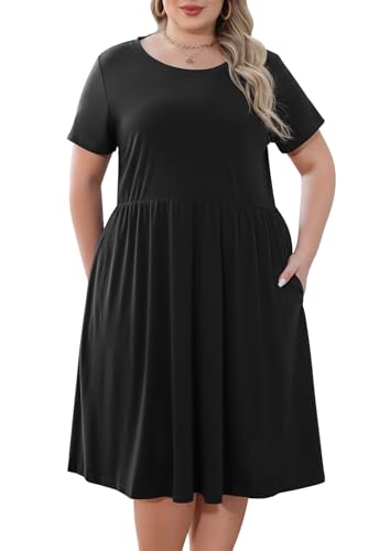 Image of Nemidor Women Plus Size Casual Dress Midi Flt Flare Pocket