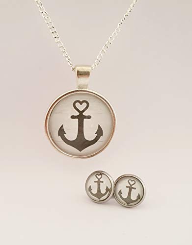 Preisvergleich Produktbild JULIE-ANN Set Ohrringe und Kette Maritim mit Anker (wei)