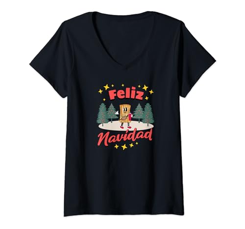 Mujer Feliz Navidad, Navidad Tamal, Feliz Navidad Española Camiseta Cuello V